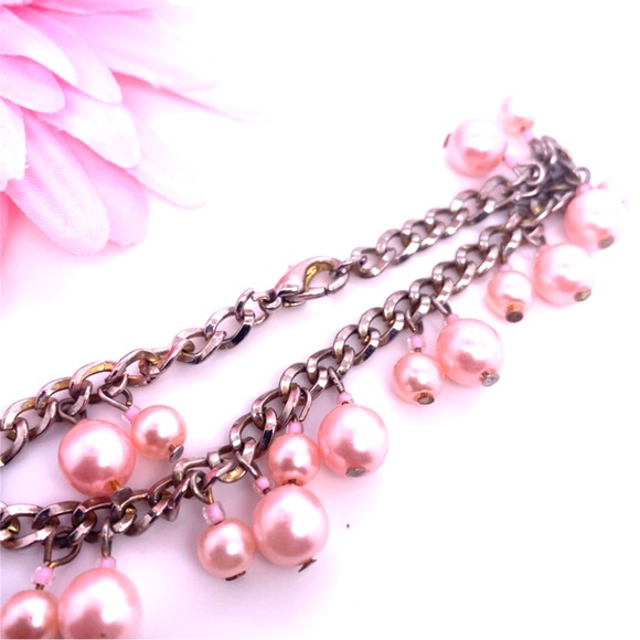 Charming Pink Pearl Chain Bracelet 7.5” - Picture 3 of 7